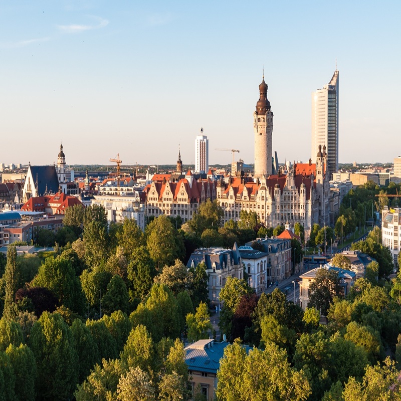 Skyline of Leipzig Frankfurt Meisterkonzerte Start